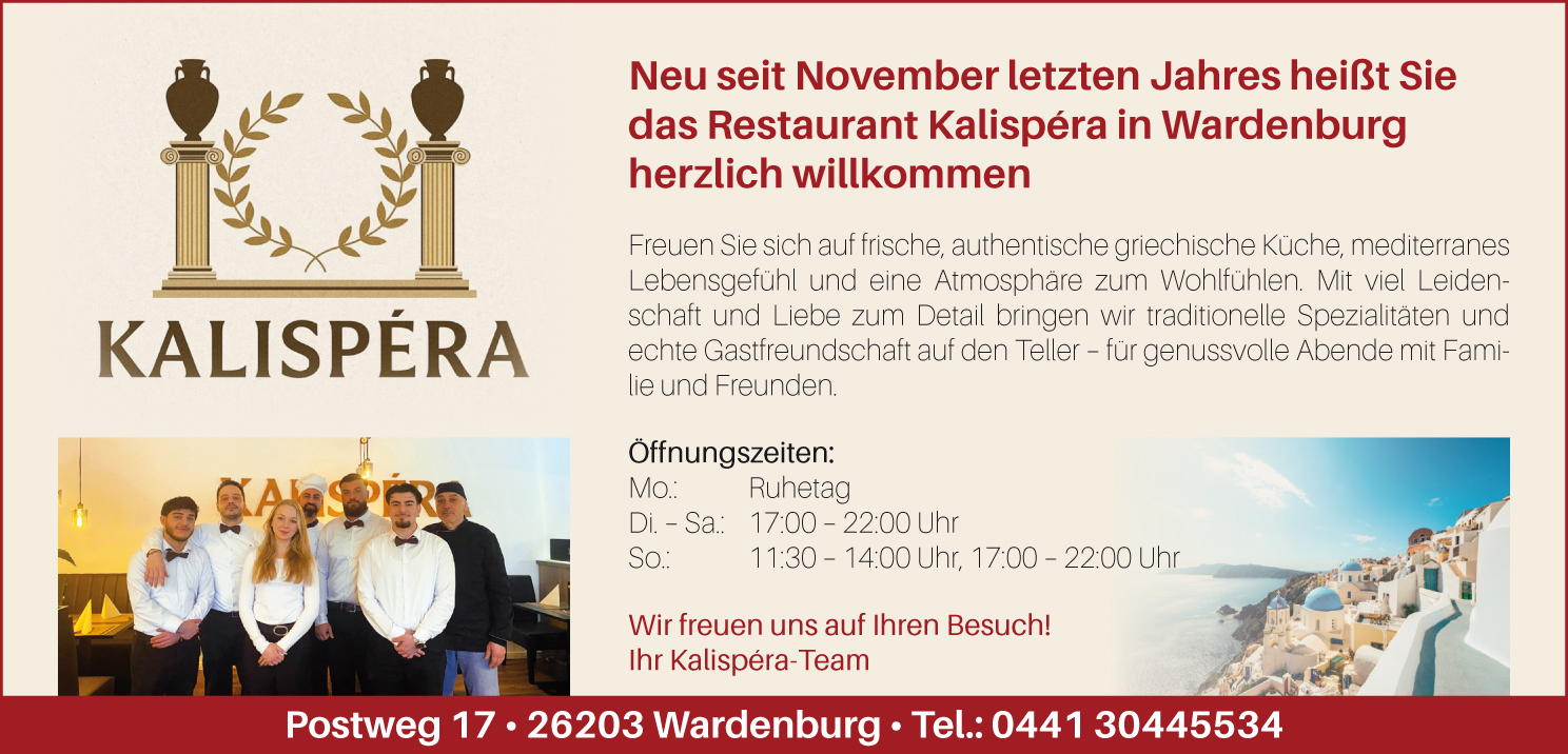 Zeitungsartikel über Restaurant Kalispéra Wardenburg