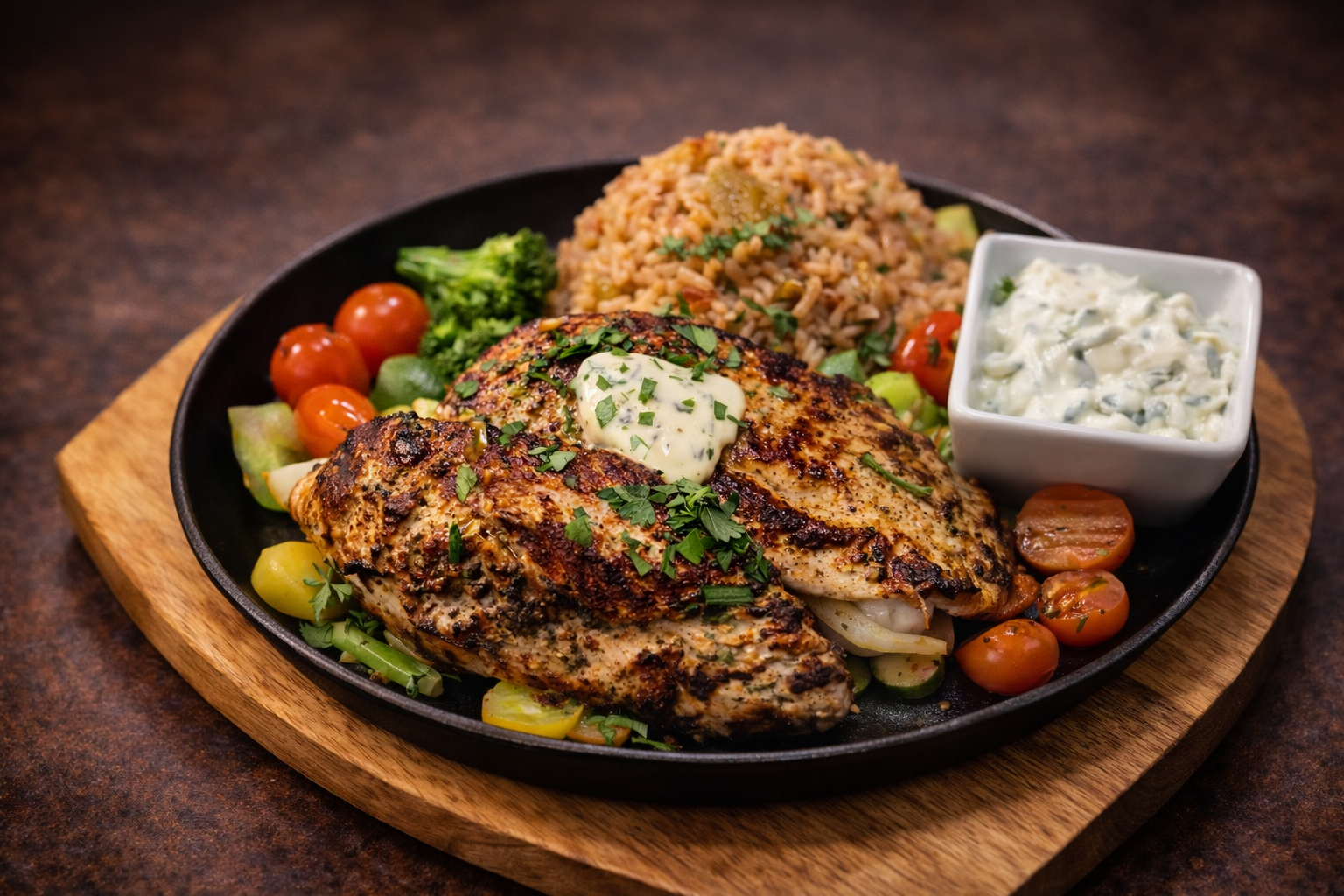 Hähnchenbrustfilet mit Reis und Gemüse